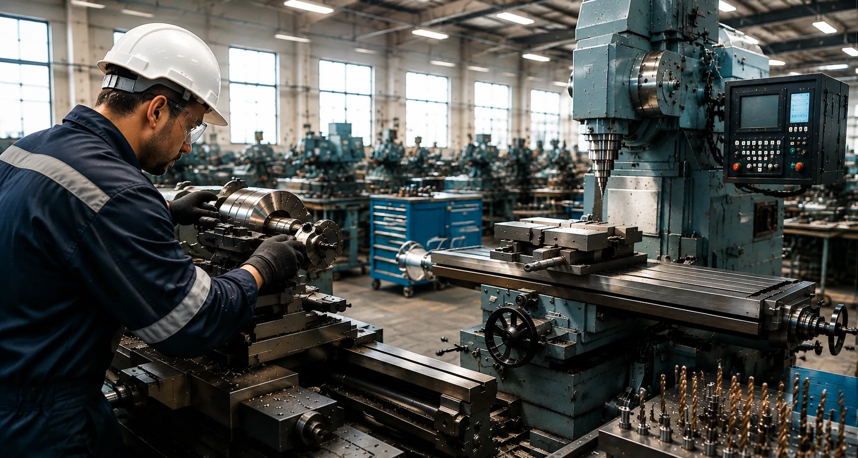 Industrial CNC machine and control panel in a manufacturing environment